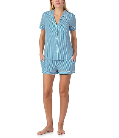 kate spade new york Short Sleeve Notch Collar Jersey Knit Striped Shorty Pajama Set