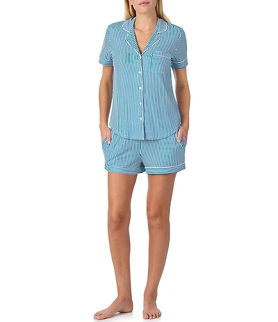 kate spade new york Short Sleeve Notch Collar Jersey Knit Striped Shorty Pajama Set