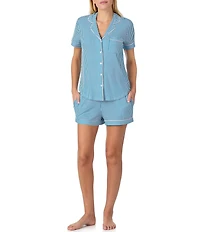 kate spade new york Short Sleeve Notch Collar Jersey Knit Striped Shorty Pajama Set