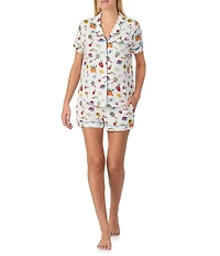 kate spade new york Short Sleeve Notch Collar Jersey Knit Vibrant Garden Print Shorty Pajama Set