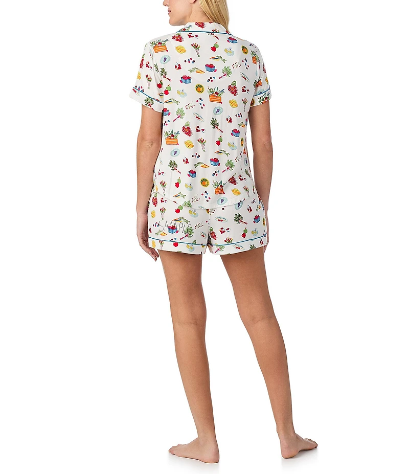 kate spade new york Short Sleeve Notch Collar Jersey Knit Vibrant Garden Print Shorty Pajama Set