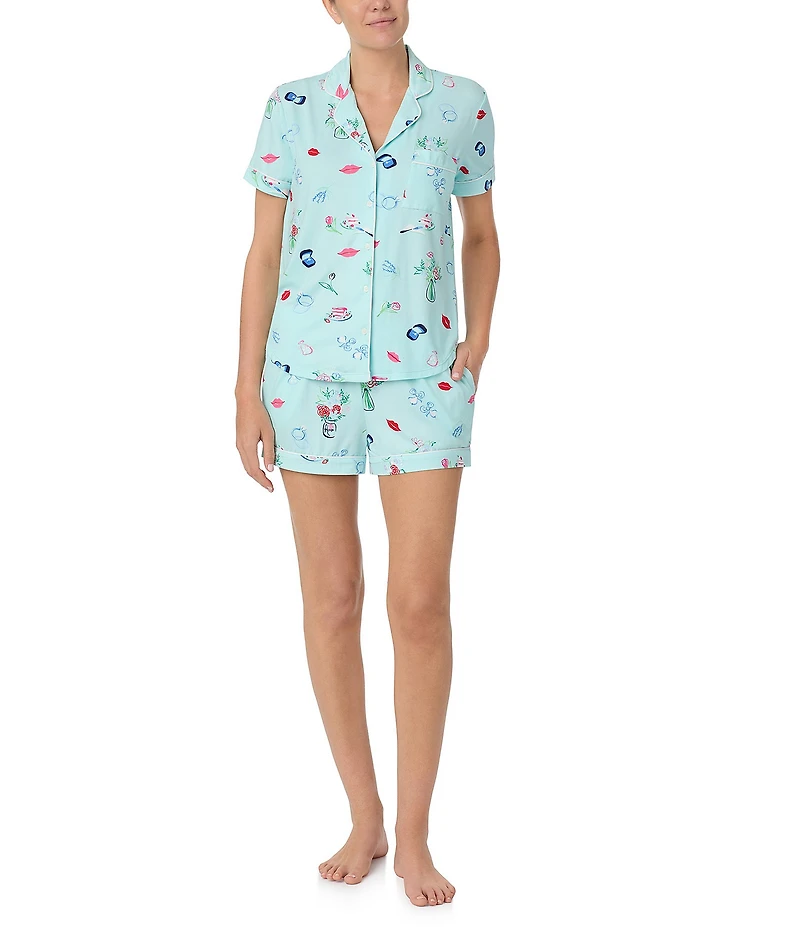 kate spade new york Short Sleeve Notch Collar Knit Blissful Celebration Print Bridal Shorty Pajama Set