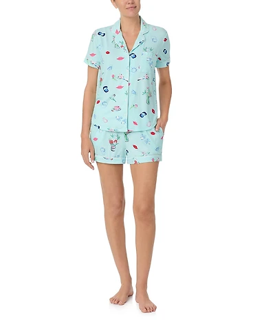 kate spade new york Short Sleeve Notch Collar Knit Blissful Celebration Print Bridal Shorty Pajama Set