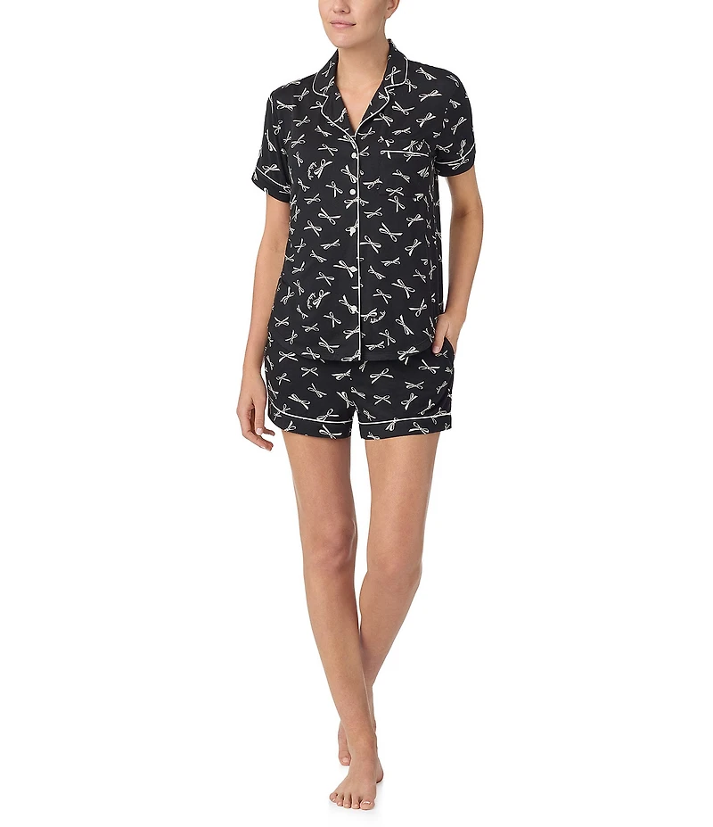 kate spade new york Short Sleeve Notch Collar Knit Bold Bows Print Bridal Shorty Pajama Set