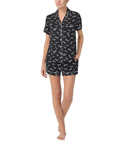 kate spade new york Short Sleeve Notch Collar Knit Bold Bows Print Bridal Shorty Pajama Set