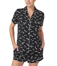 kate spade new york Short Sleeve Notch Collar Knit Bold Bows Print Bridal Shorty Pajama Set