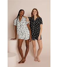 kate spade new york Short Sleeve Notch Collar Knit Bold Bows Print Bridal Shorty Pajama Set