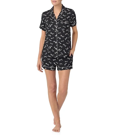 kate spade new york Short Sleeve Notch Collar Knit Bold Bows Print Bridal Shorty Pajama Set
