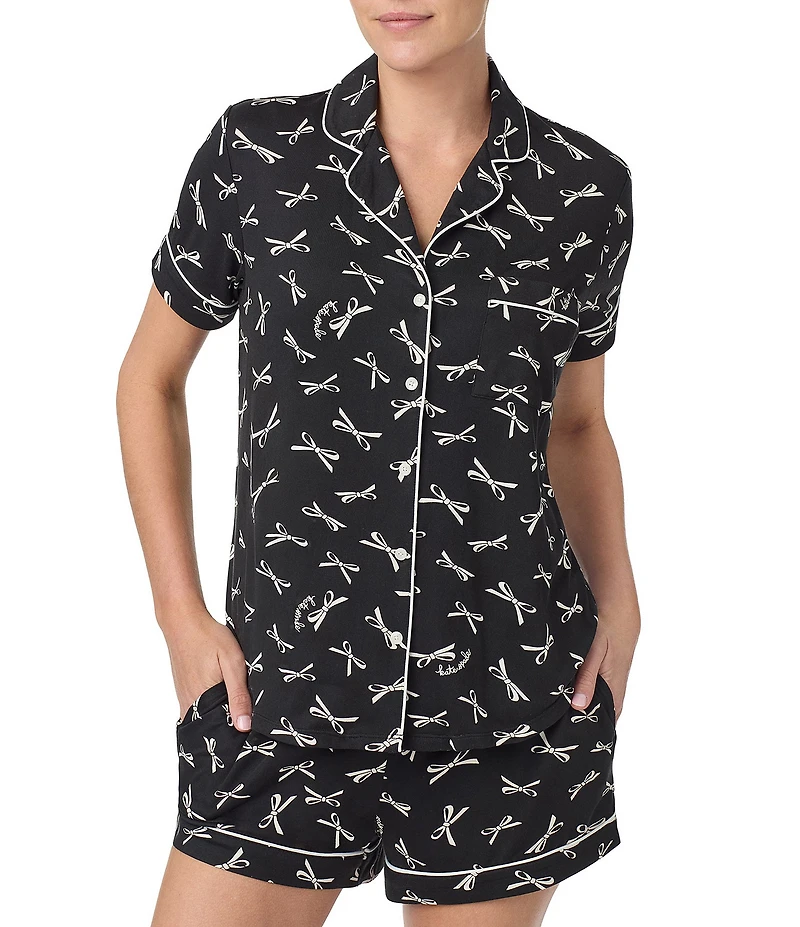 kate spade new york Short Sleeve Notch Collar Knit Bold Bows Print Bridal Shorty Pajama Set