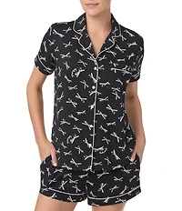 kate spade new york Short Sleeve Notch Collar Knit Bold Bows Print Bridal Shorty Pajama Set