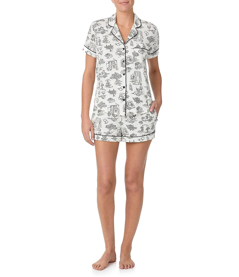 kate spade new york Short Sleeve Notch Collar Knit Bridal Toile Print Bridal Shorty Pajama Set