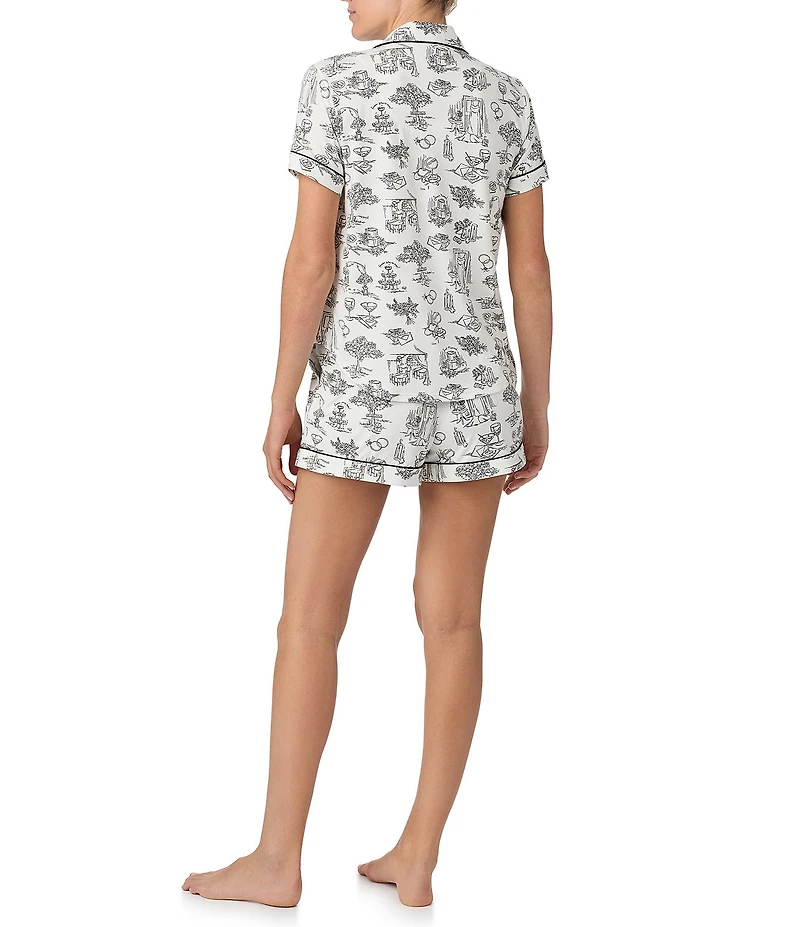 kate spade new york Short Sleeve Notch Collar Knit Bridal Toile Print Bridal Shorty Pajama Set