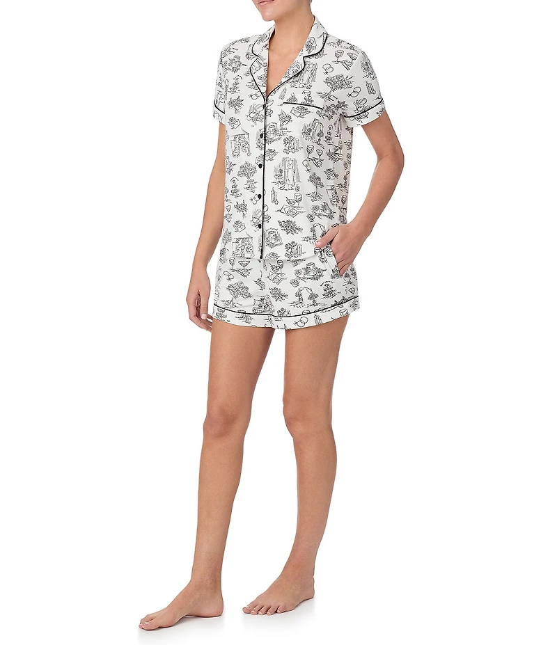 kate spade new york Short Sleeve Notch Collar Knit Bridal Toile Print Bridal Shorty Pajama Set