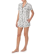 kate spade new york Short Sleeve Notch Collar Knit Bridal Toile Print Bridal Shorty Pajama Set