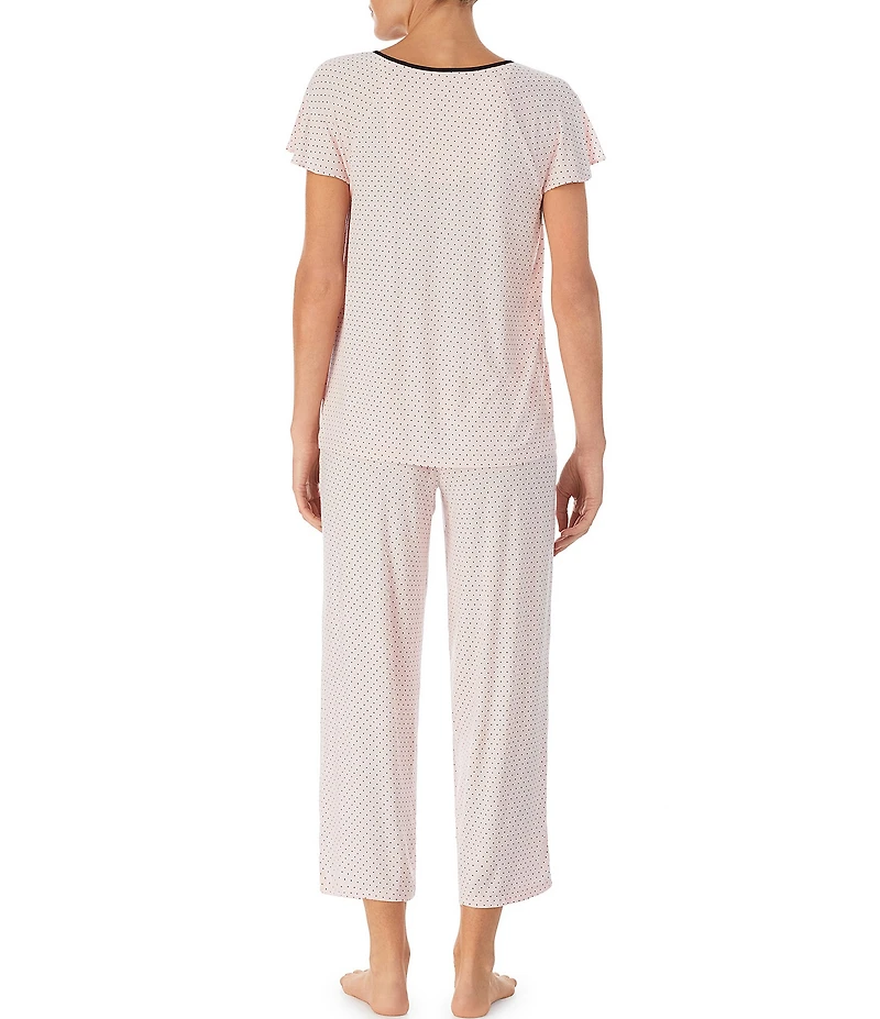 kate spade new york Short Sleeve Pin Dot Print Jersey Knit Cropped Pajama Set