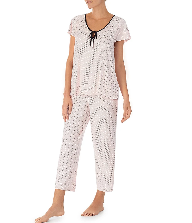 kate spade new york Short Sleeve Pin Dot Print Jersey Knit Cropped Pajama Set