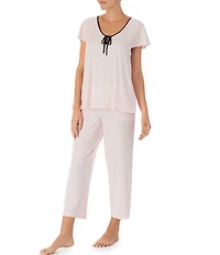 kate spade new york Short Sleeve Pin Dot Print Jersey Knit Cropped Pajama Set