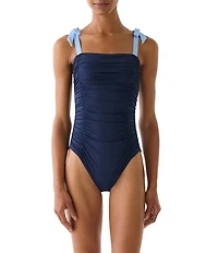 kate spade new york Side Shirred Over the Shoulder Bow Tie One Piece Swimsuit