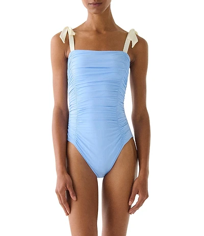 kate spade new york Side Shirred Over the Shoulder Bow Tie One Piece Swimsuit