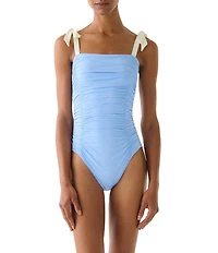 kate spade new york Side Shirred Over the Shoulder Bow Tie One Piece Swimsuit