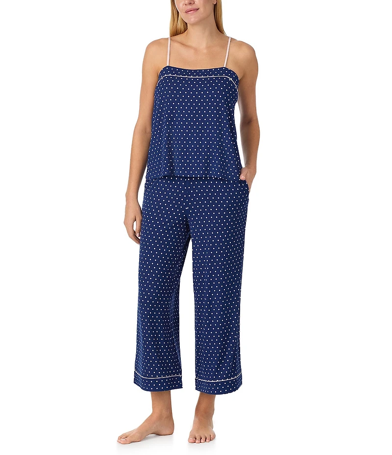 Kate Spade New York Sleeveless Square Neck Jersey Knit Dotted Cropped Pajama Set