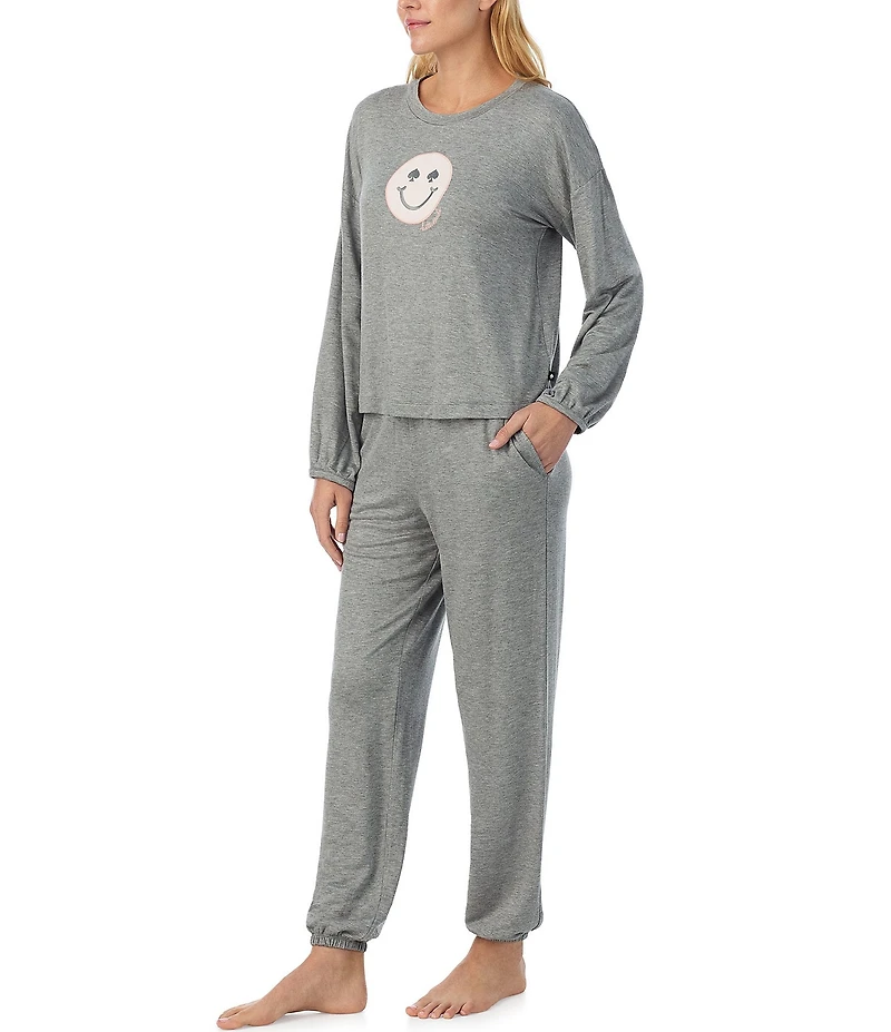 kate spade new york Smiley Long Sleeve Crew Neck Jersey Knit Pajama Set