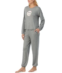 kate spade new york Smiley Long Sleeve Crew Neck Jersey Knit Pajama Set
