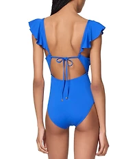 kate spade new york Solid Ruffle V-Wire Cut-Out Front One Piece Swimsuit