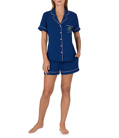 kate spade new york Solid Short Sleeve Notch Collar Jersey Knit Shorty Pajama Set