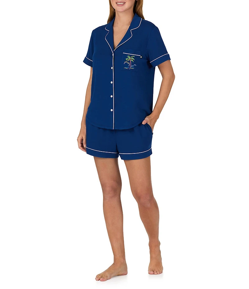kate spade new york Solid Short Sleeve Notch Collar Jersey Knit Shorty Pajama Set