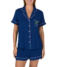 kate spade new york Solid Short Sleeve Notch Collar Jersey Knit Shorty Pajama Set