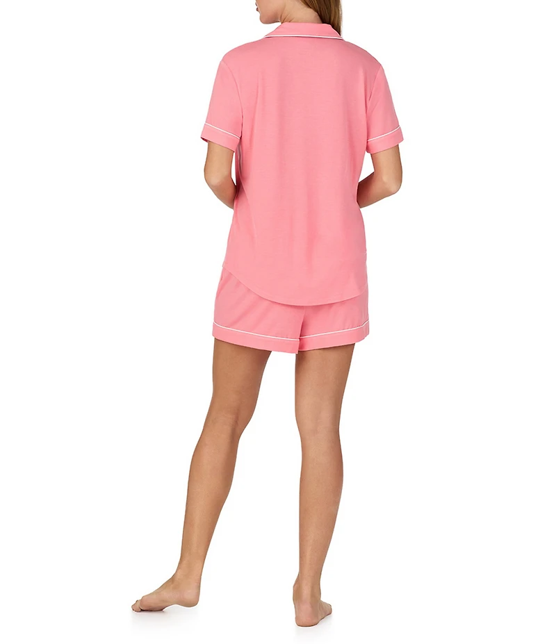 kate spade new york Solid Short Sleeve Notch Collar Jersey Knit Shorty Pajama Set