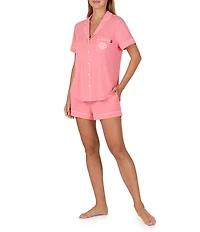 kate spade new york Solid Short Sleeve Notch Collar Jersey Knit Shorty Pajama Set