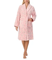kate spade new york Spade Ribbon Print Long Sleeve Shawl Collar Chenille Plush Short Robe