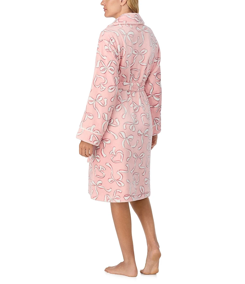 kate spade new york Spade Ribbon Print Long Sleeve Shawl Collar Chenille Plush Short Robe