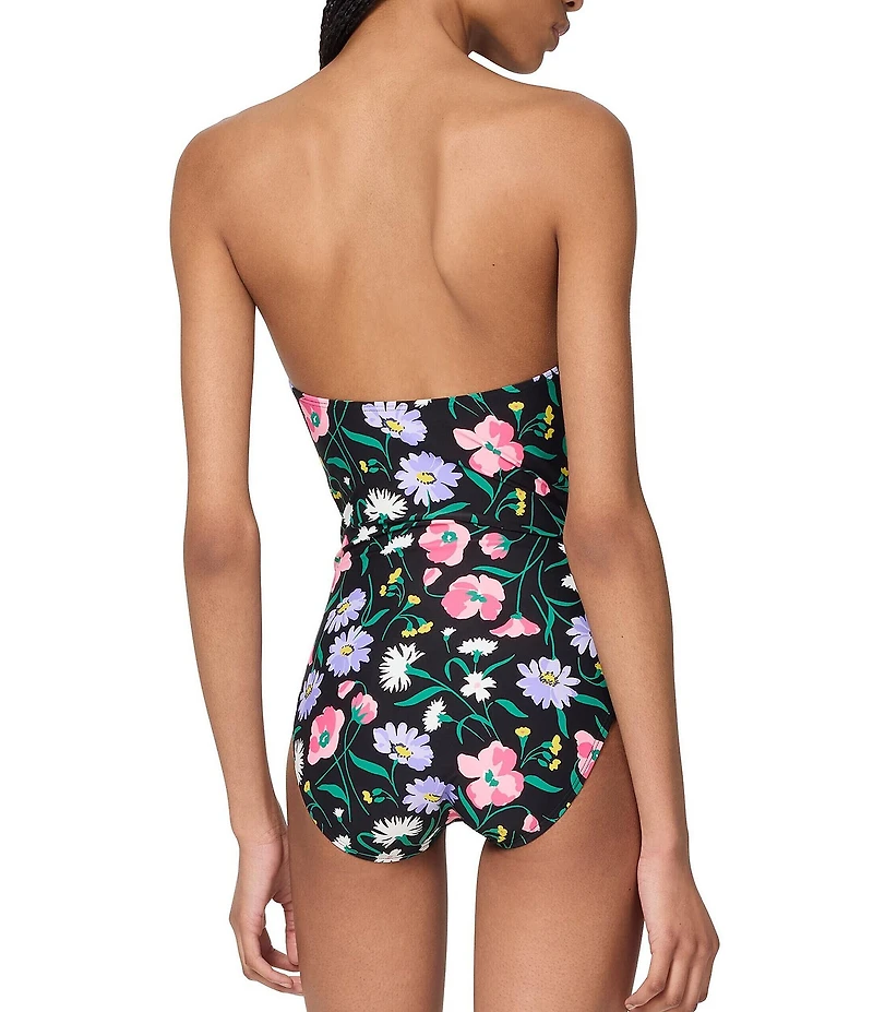 kate spade new york Spring Bouquet Sweetheart Neck Cut-Out Shirred Bandeau One Piece Swimsuit