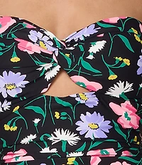 kate spade new york Spring Bouquet Sweetheart Neck Cut-Out Shirred Bandeau One Piece Swimsuit