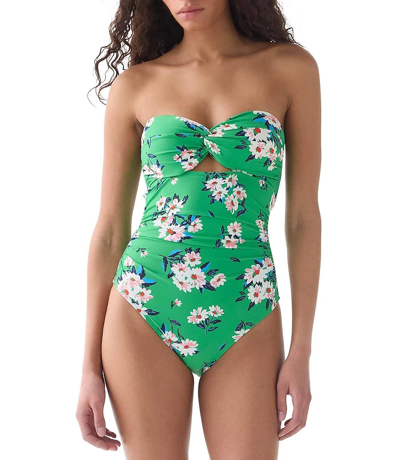 kate spade new york Spring Daisies Twist Front Bandeau One Piece Swimsuit