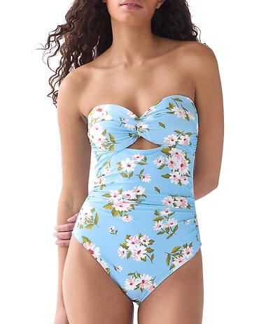 kate spade new york Spring Daisies Twist Front Bandeau One Piece Swimsuit