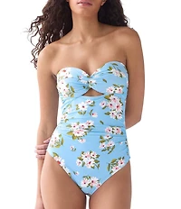 kate spade new york Spring Daisies Twist Front Bandeau One Piece Swimsuit