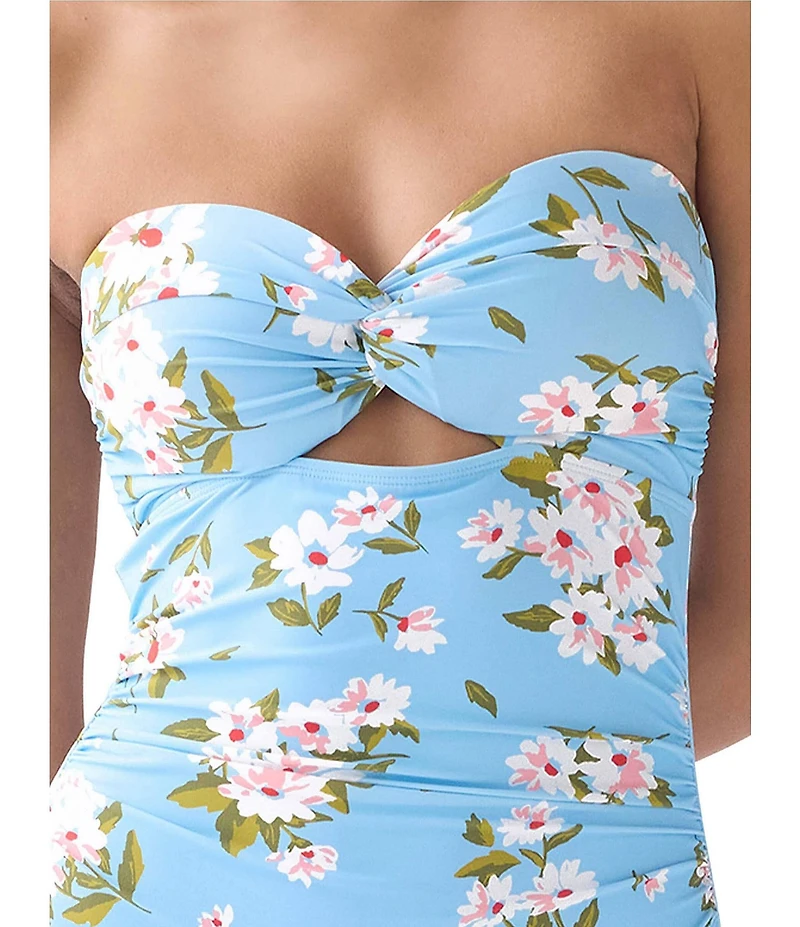 kate spade new york Spring Daisies Twist Front Bandeau One Piece Swimsuit