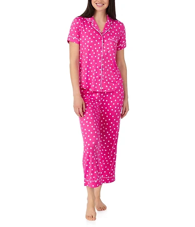 kate spade new york Springtime Dot Print Short Sleeve Notch Collar Jersey Knit Cropped Pajama Set