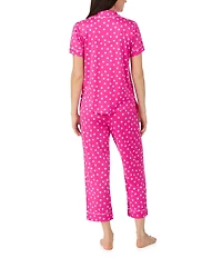 kate spade new york Springtime Dot Print Short Sleeve Notch Collar Jersey Knit Cropped Pajama Set