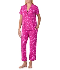 kate spade new york Springtime Dot Print Short Sleeve Notch Collar Jersey Knit Cropped Pajama Set