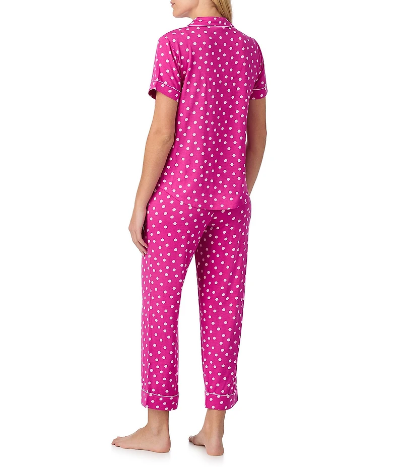kate spade new york Springtime Dot Print Short Sleeve Notch Collar Jersey Knit Cropped Pajama Set