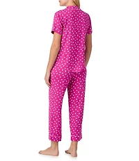 kate spade new york Springtime Dot Print Short Sleeve Notch Collar Jersey Knit Cropped Pajama Set