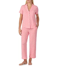 kate spade new york Springtime Dot Short Sleeve Notch Collar Button-Front Jersey Knit Cropped Pajama Set
