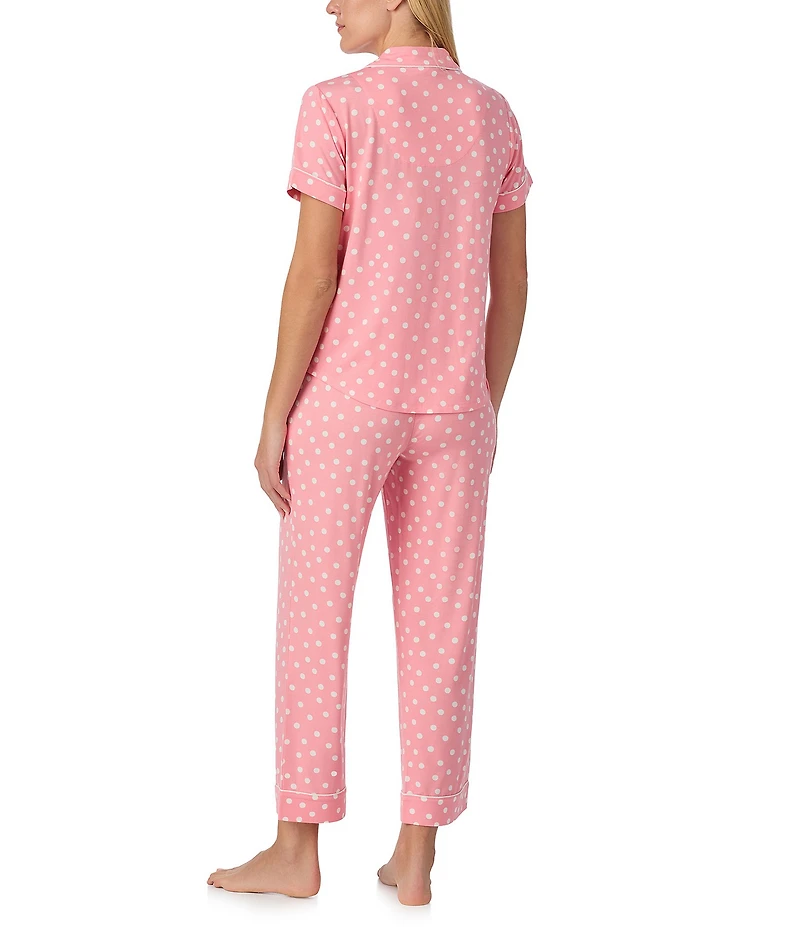 kate spade new york Springtime Dot Short Sleeve Notch Collar Button-Front Jersey Knit Cropped Pajama Set
