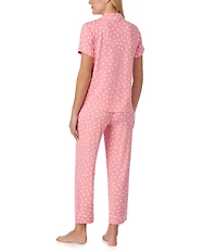 kate spade new york Springtime Dot Short Sleeve Notch Collar Button-Front Jersey Knit Cropped Pajama Set