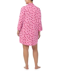 kate spade new york Plus Size Strawberry Print Long Sleeve Notch Collar Knit Sleepshirt